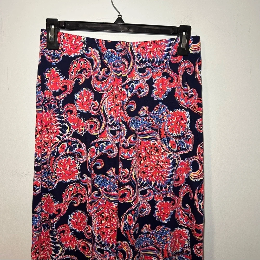 Lilly Pulitzer Navy & Coral Paisley Lorena Breezy Palazzo Lounge Pants Size XL
